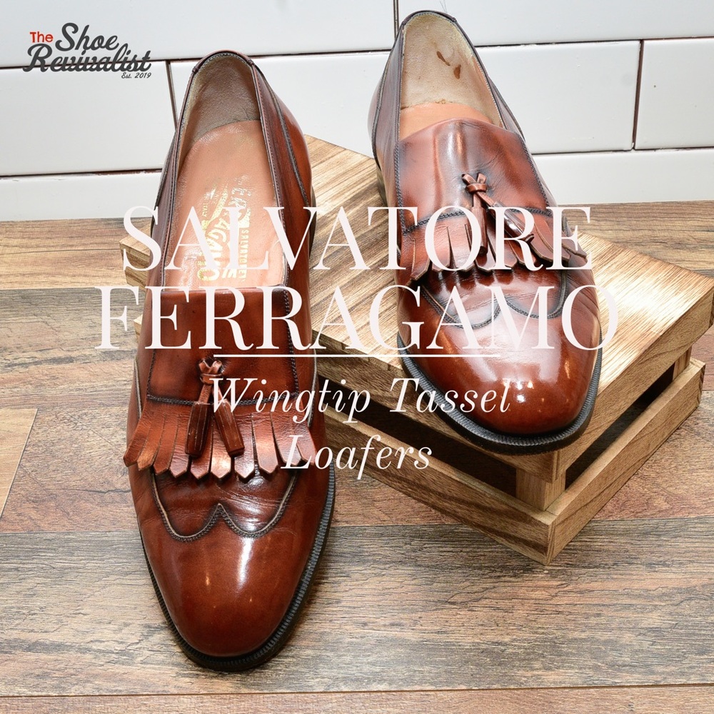 Salvatore Ferragamo Shoes Mens 9E Wingtip Tassel Loafers Brown Made in Italy